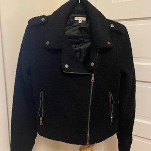 Black fuzzy motorcycle jacket
